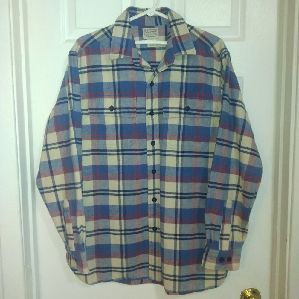 L.L. Bean Heavy Weight Cotton Blue/Cream/Red Plaid Flannel